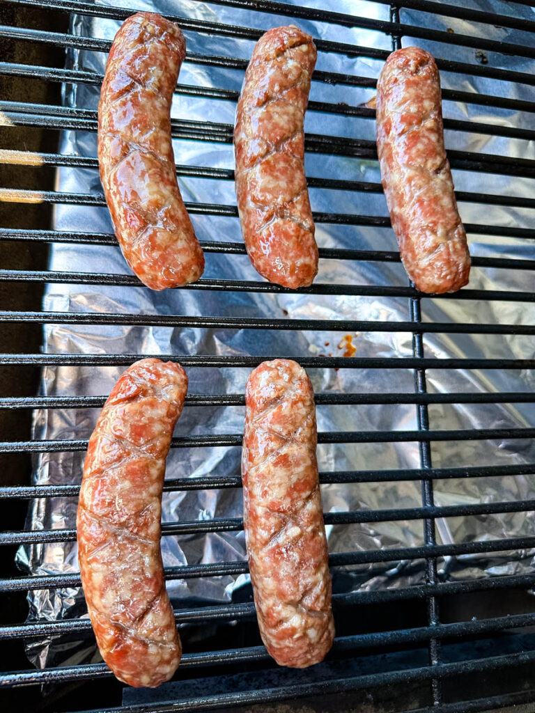 smoked brat on Traeger smoker grill