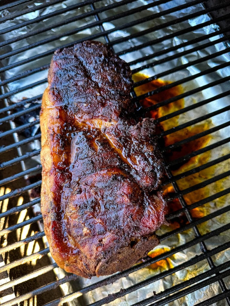 smoked pork shoulder on a Traeger smoker grill