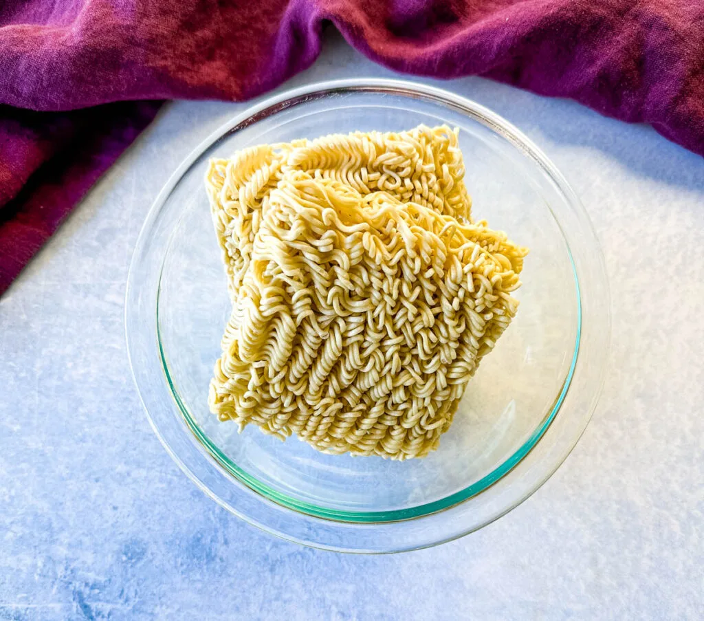 dry ramen noodles in a glass bowl