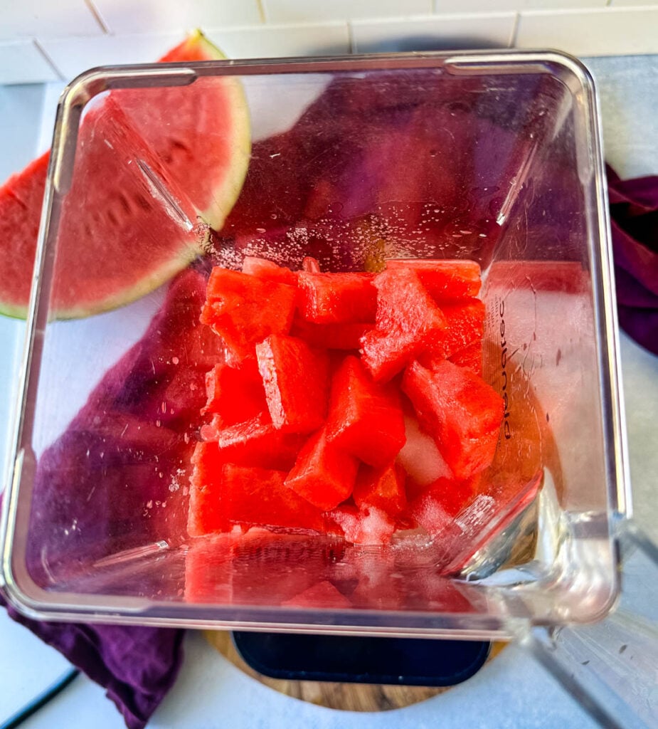 fresh watermelon chunks in a blender