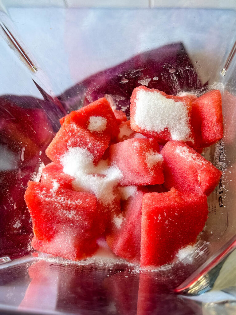 fresh watermelon in a blender with sweetener