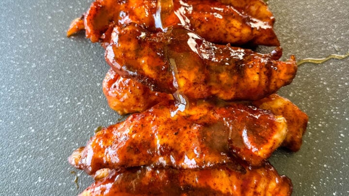 smoked chicken tenders drizzled in honey bbq sauce