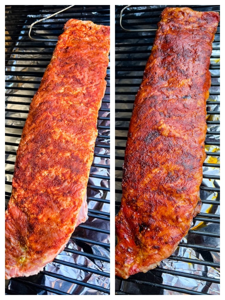 ribs seasoned on Traeger smoker pellet grill