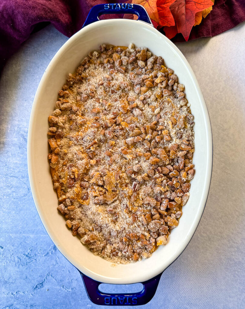 unbaked sweet potato casserole with pecans