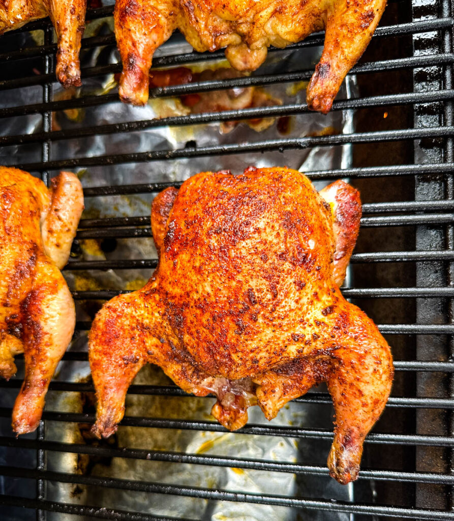 Cornish hens on a Traeger smoker pellet grill