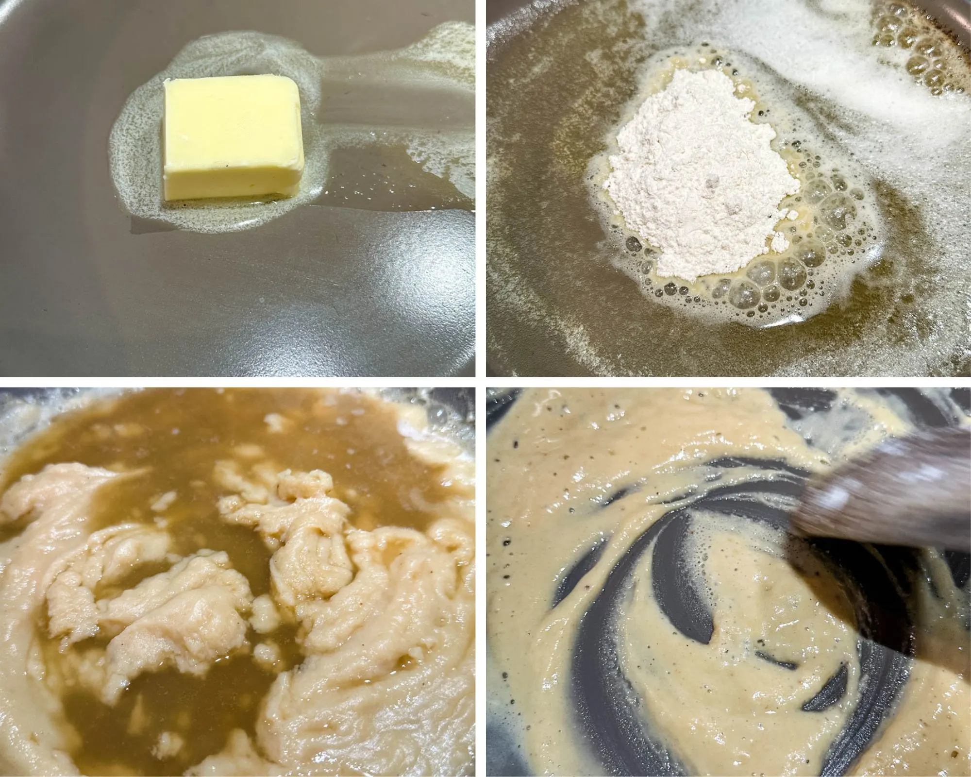 melted butter, flour, and broth in a skillet to create gravy