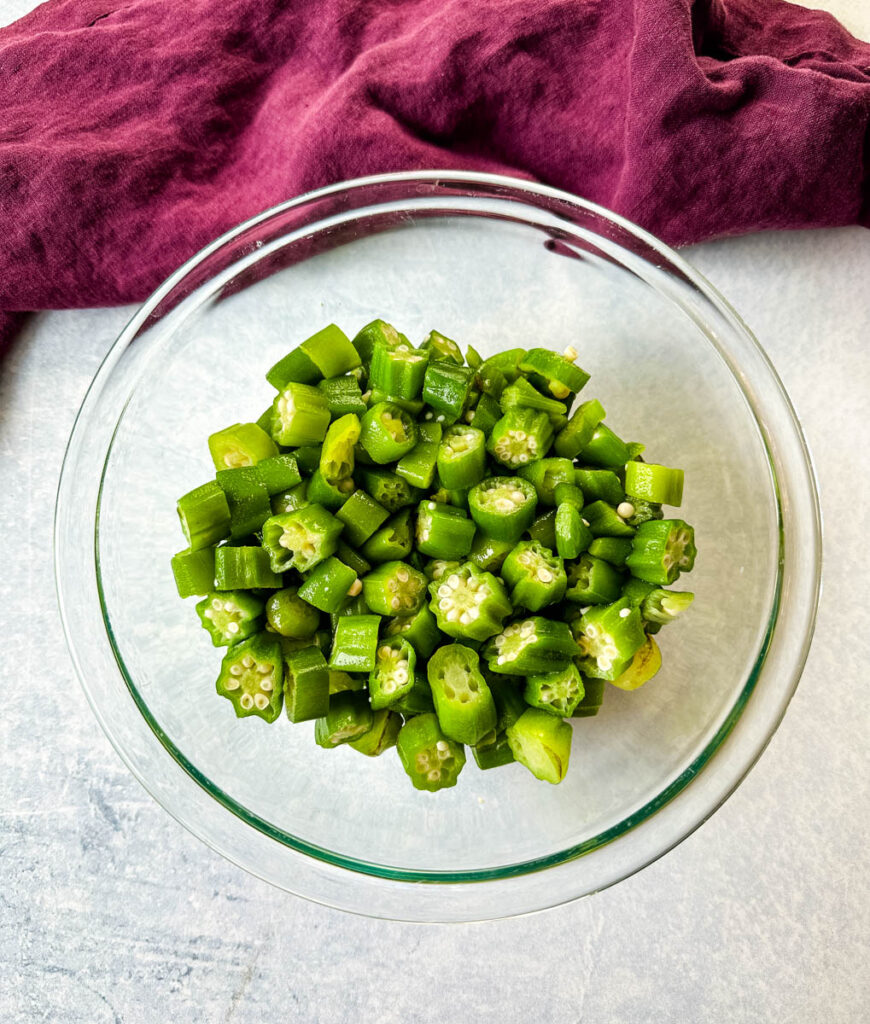 okra in a glass bowl