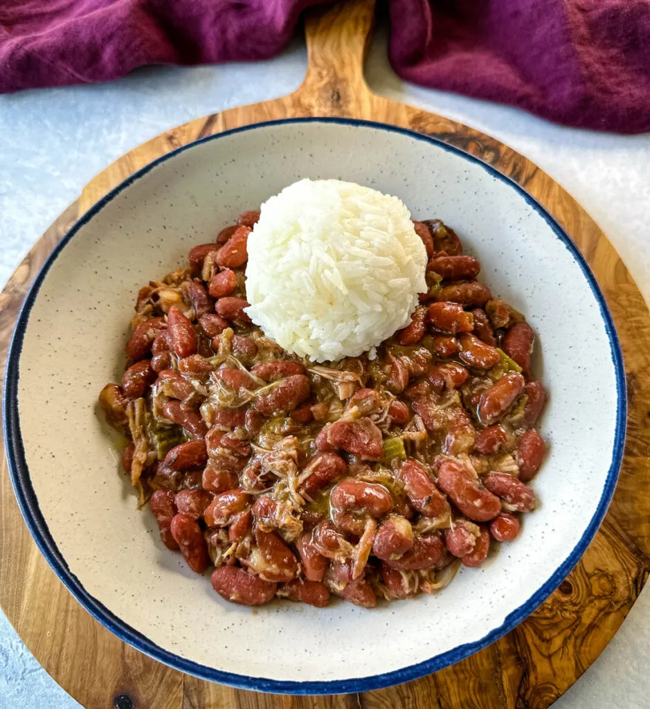 Southern Cajun red beans and rice with smoked turkey in a bowl