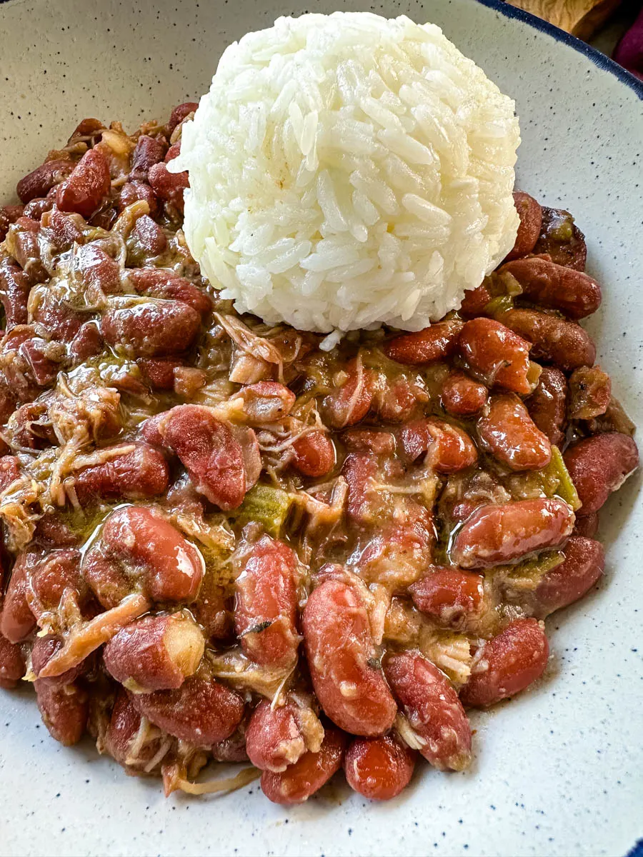Southern Cajun red beans and rice with smoked turkey in a bowl