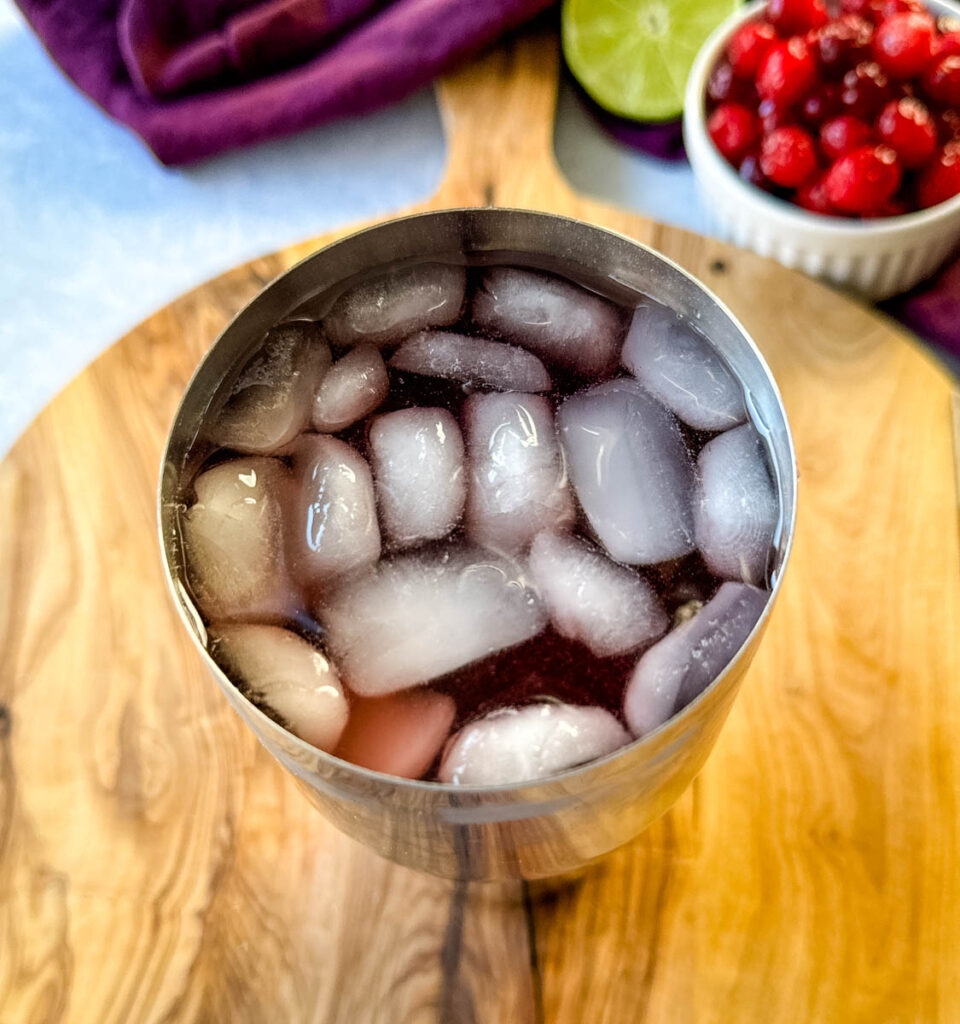 cranberry margarita in a cocktail shaker