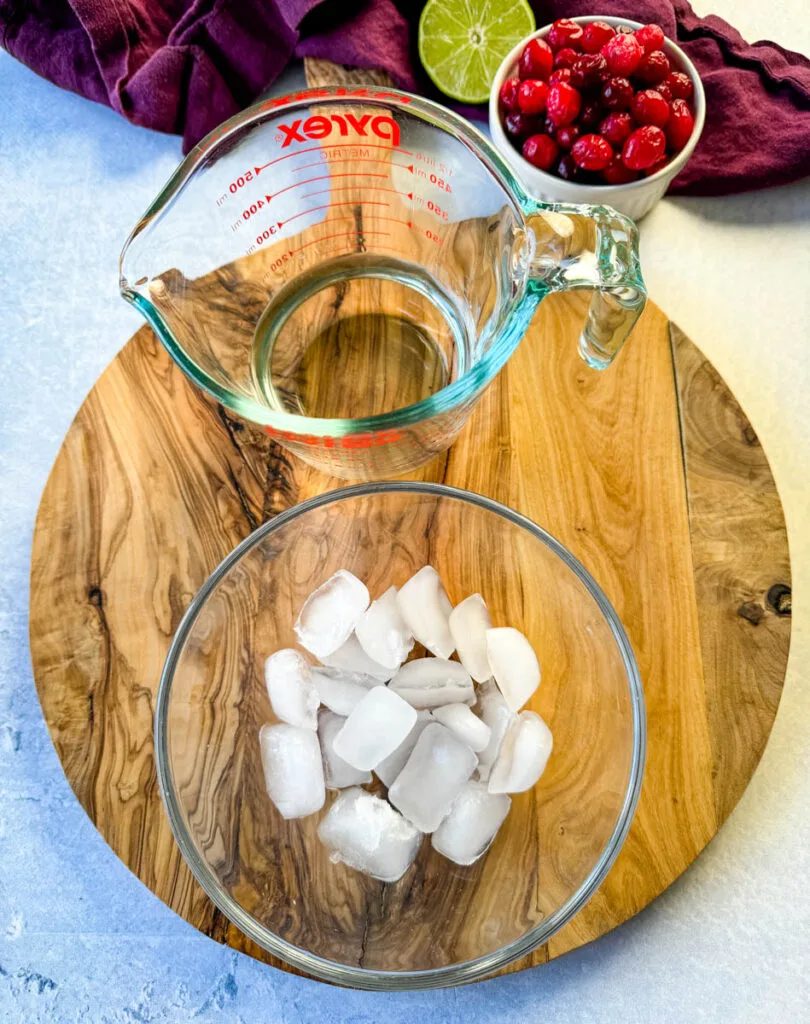 ice and tequila in separate glass bowls