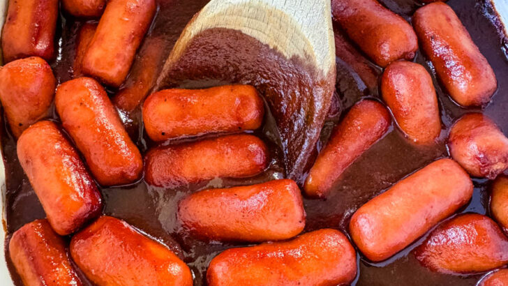 little smokies and BBQ sauce in a slow cooker Crockpot