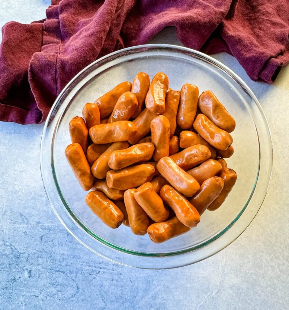 little smokies in a glass bowl