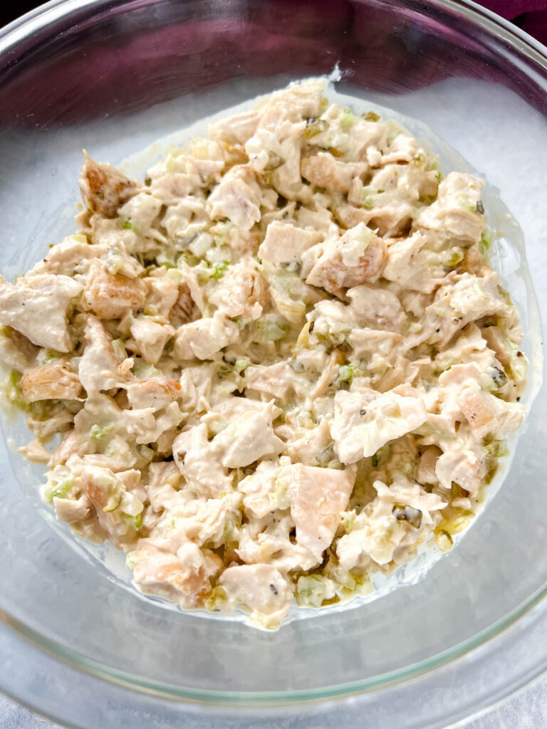 classic chicken salad in a glass bowl