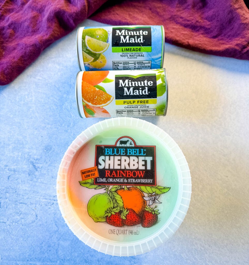 sherbet and frozen canned juice on a flat surface