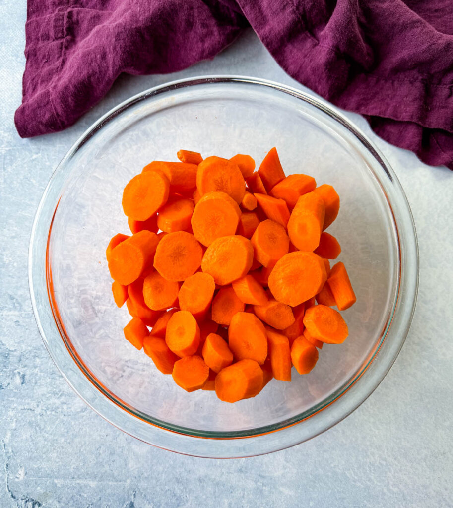 diced carrots in a glass bowl