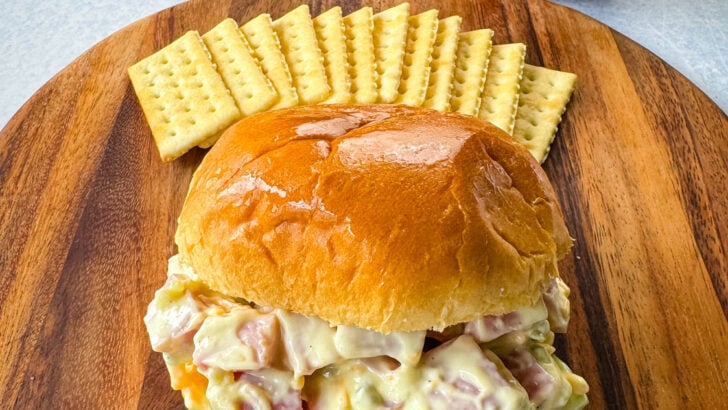 ham salad sandwich on a brioche bun