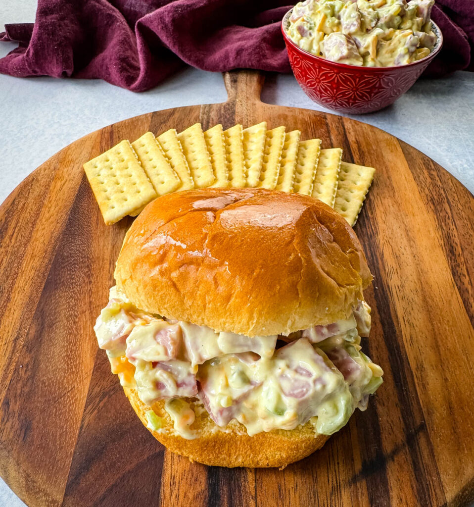 ham salad sandwich on a brioche bun