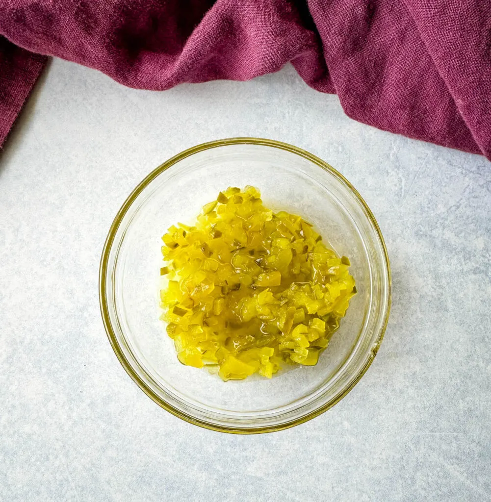 pickle relish in a glass bowl