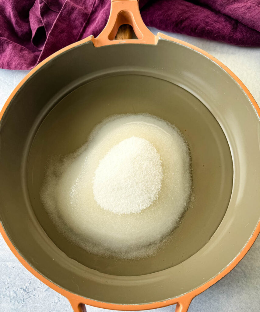 water and sweetener in a skillet to create simple syrup