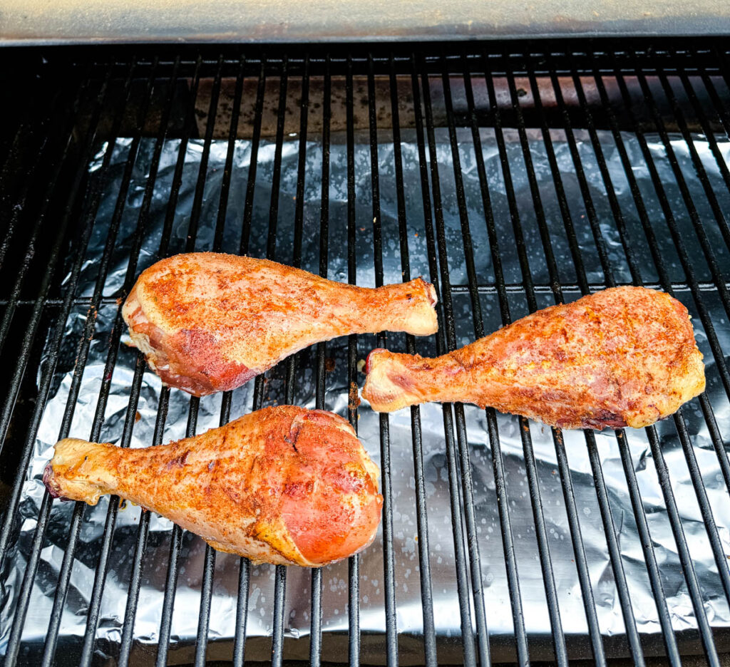turkey legs on a Traeger smoker pellet grill