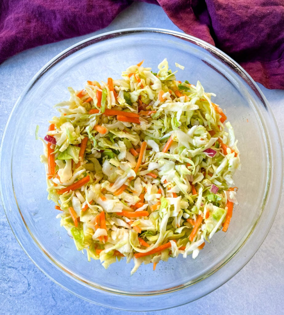 vinegar coleslaw in a glass bowl