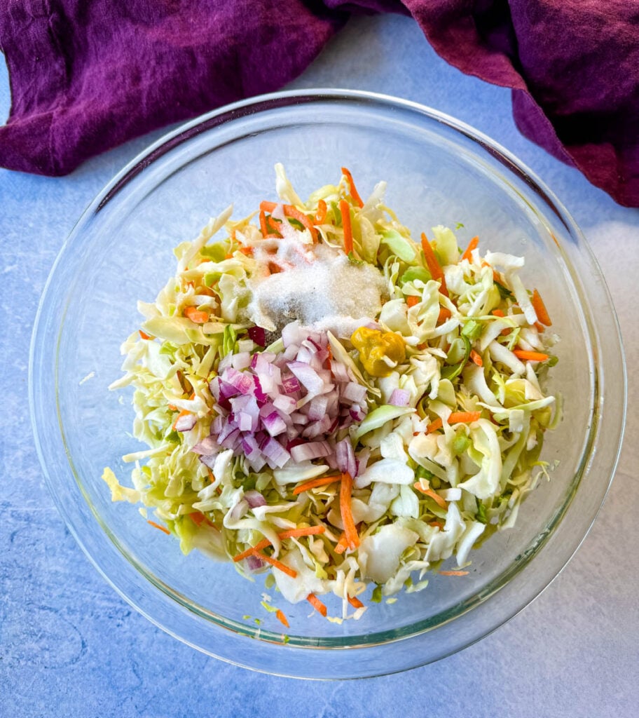 vinegar coleslaw in a glass bowl