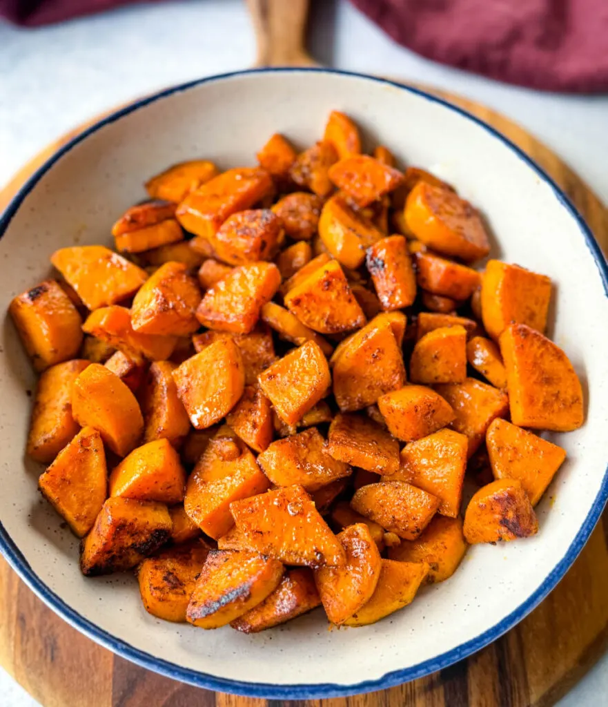 fried sweet potatoes in a white bowl
