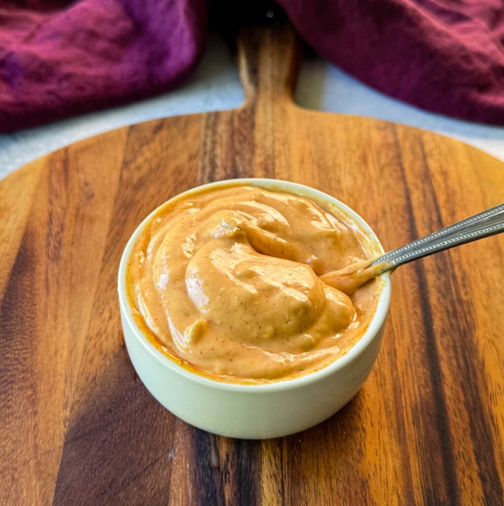 homemade burger sauce in a white bowl