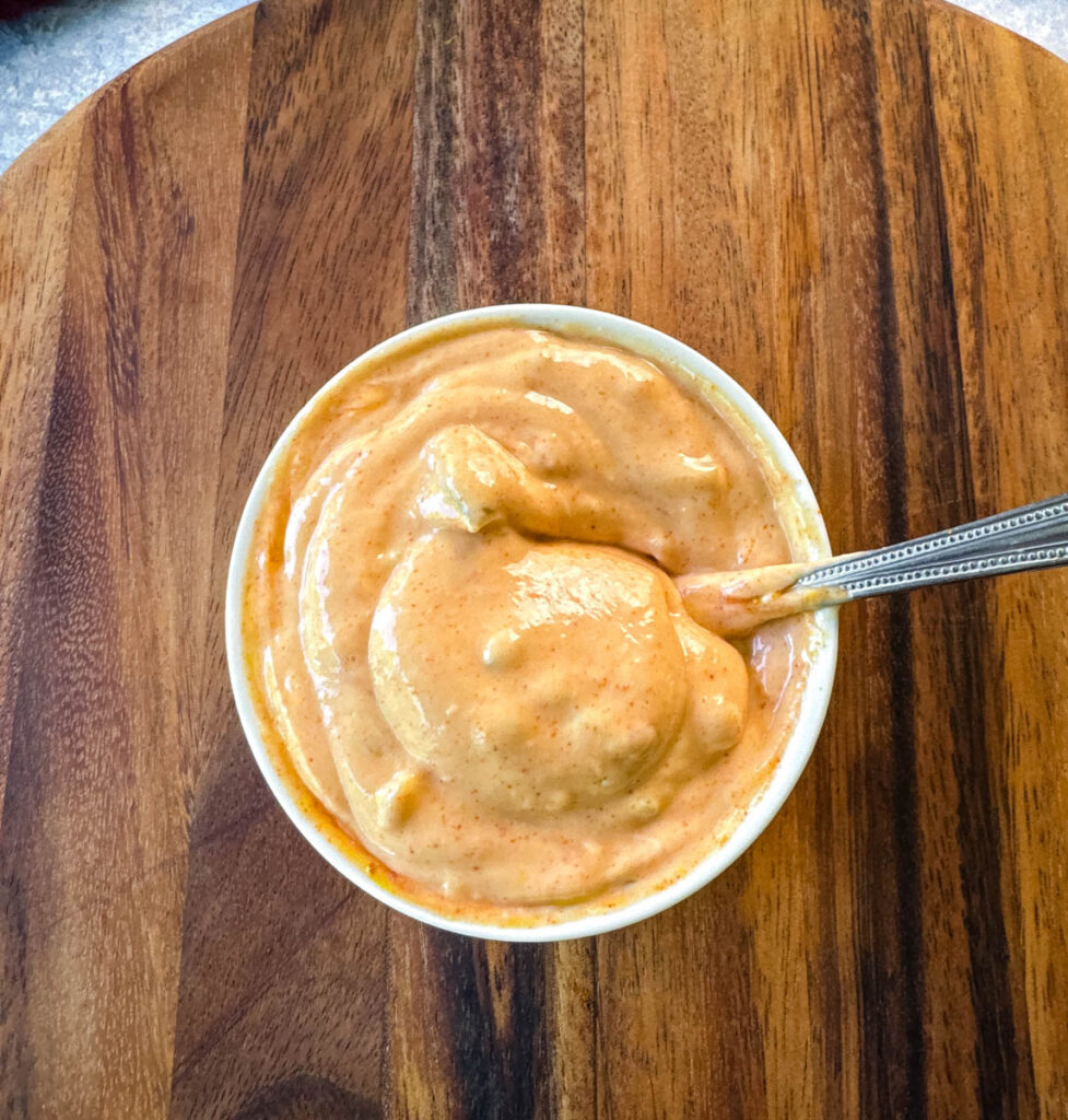 homemade burger sauce in a white bowl