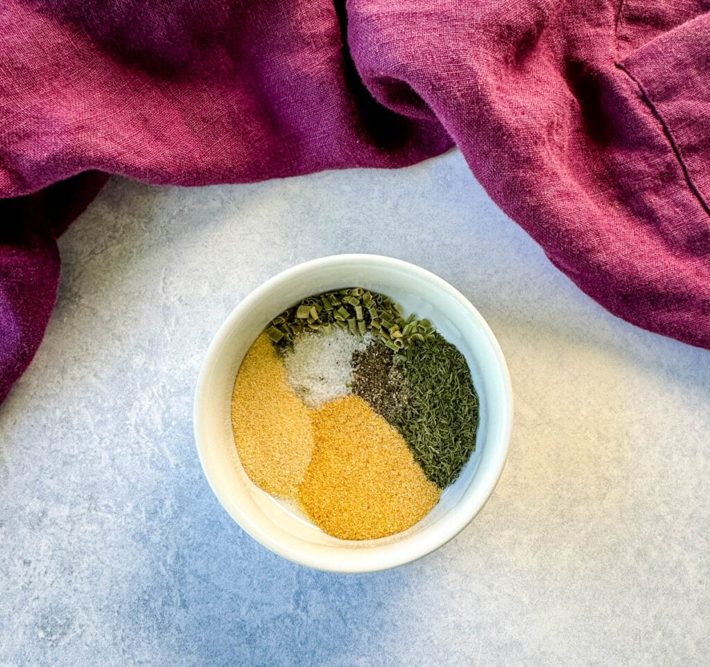 homemade ranch seasoning spices in a white bowl