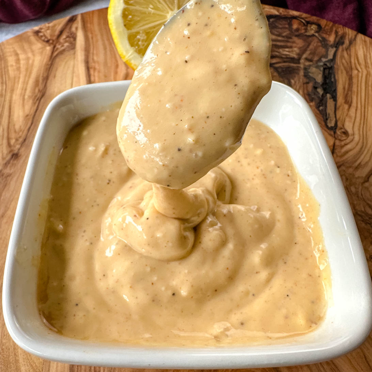 Remoulade sauce in a white bowl