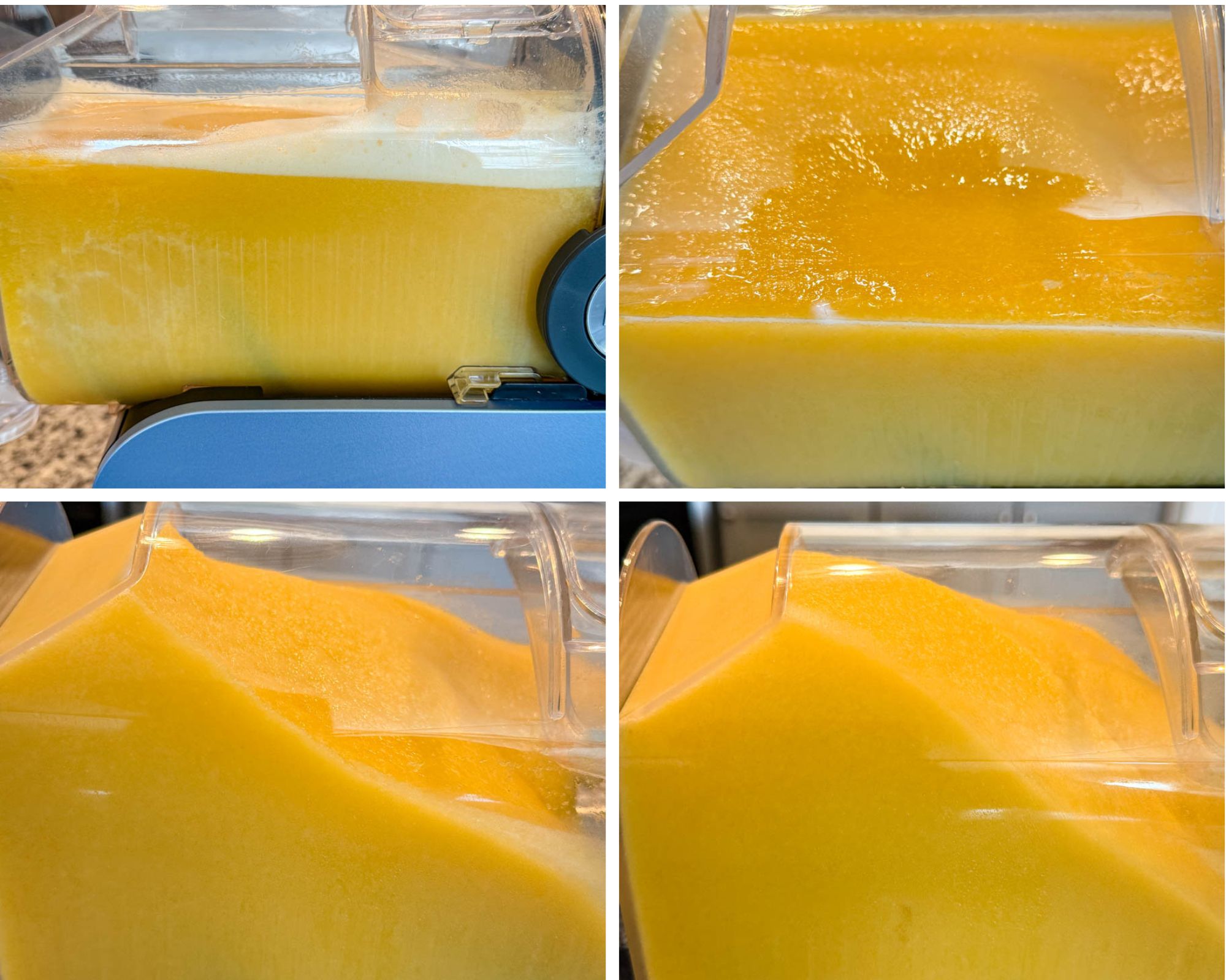 Peach mixture starting to chill and set inside the Ninja Slushi machine.