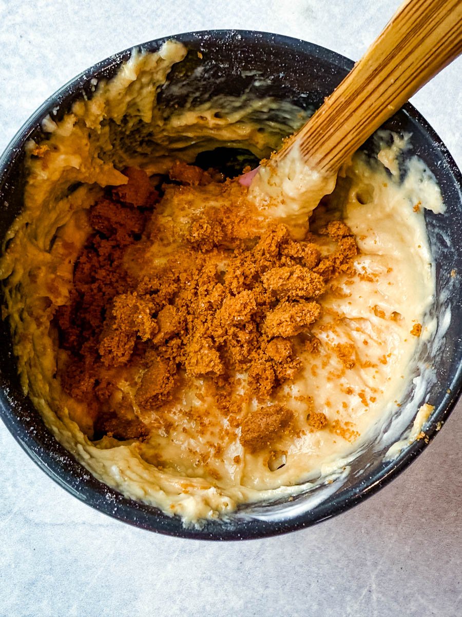 uncooked Biscoff mug cake inside of a mug