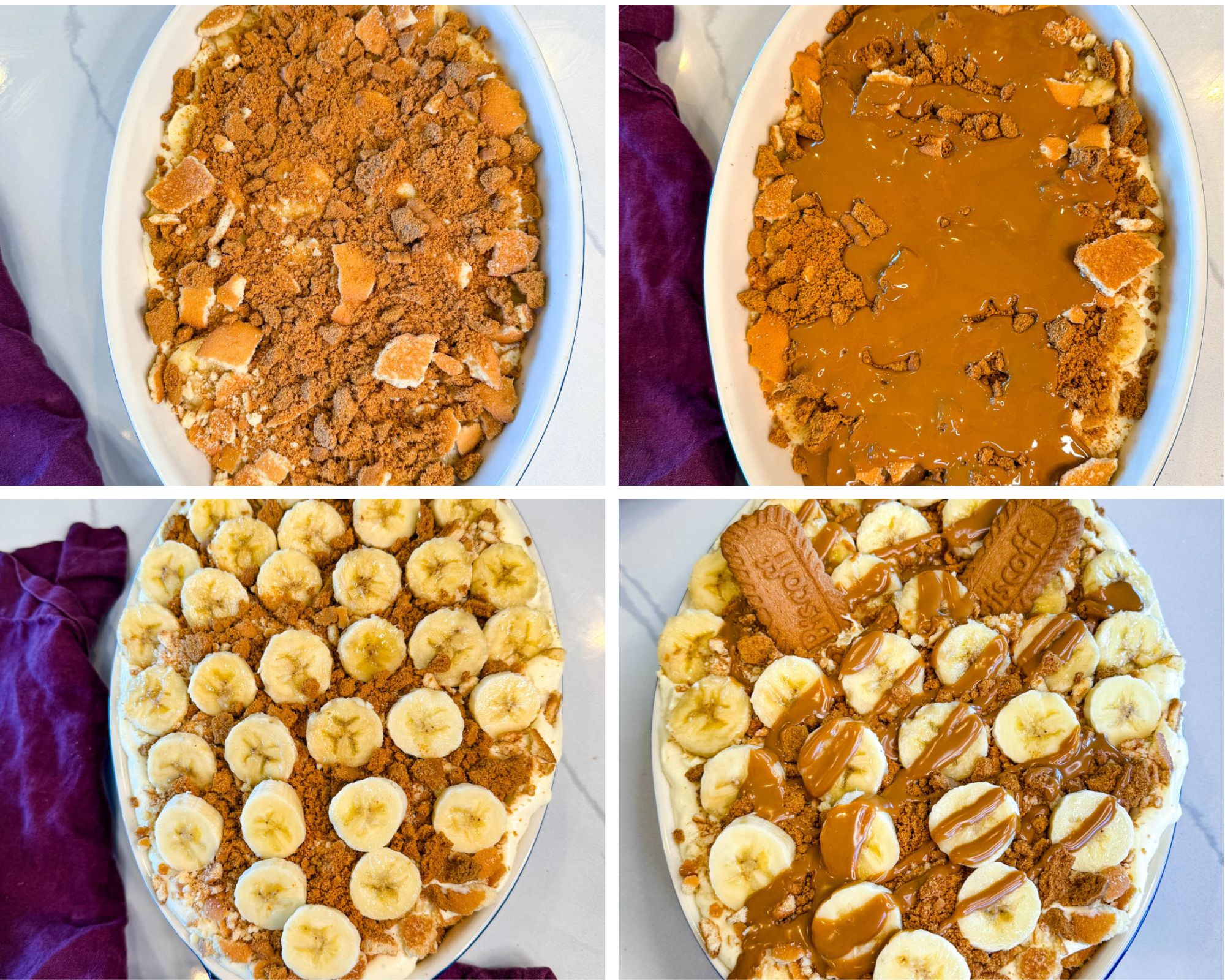 Homemade pudding spread evenly into the bottom of a white baking dish.