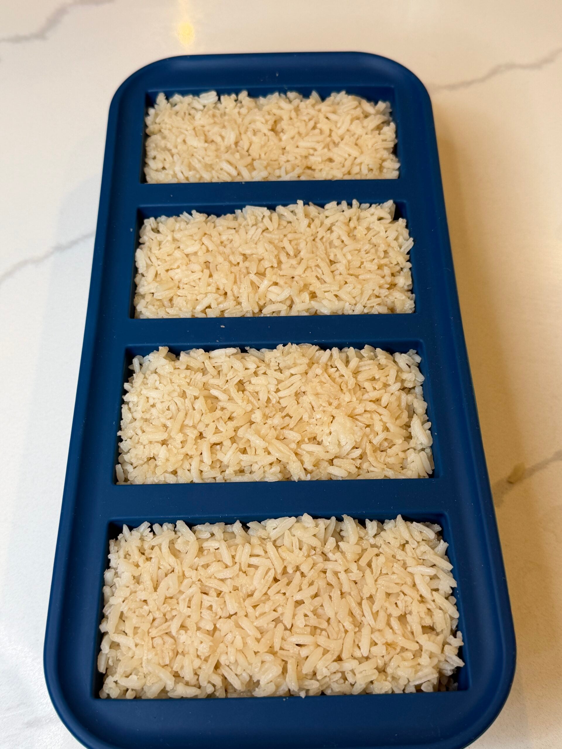 frozen rice in a silicone freezer mold